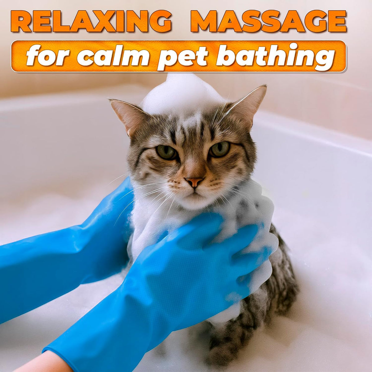 2-in-1 Cat and Dog Washing Gloves with 3000 Soft Bristles (Blue)