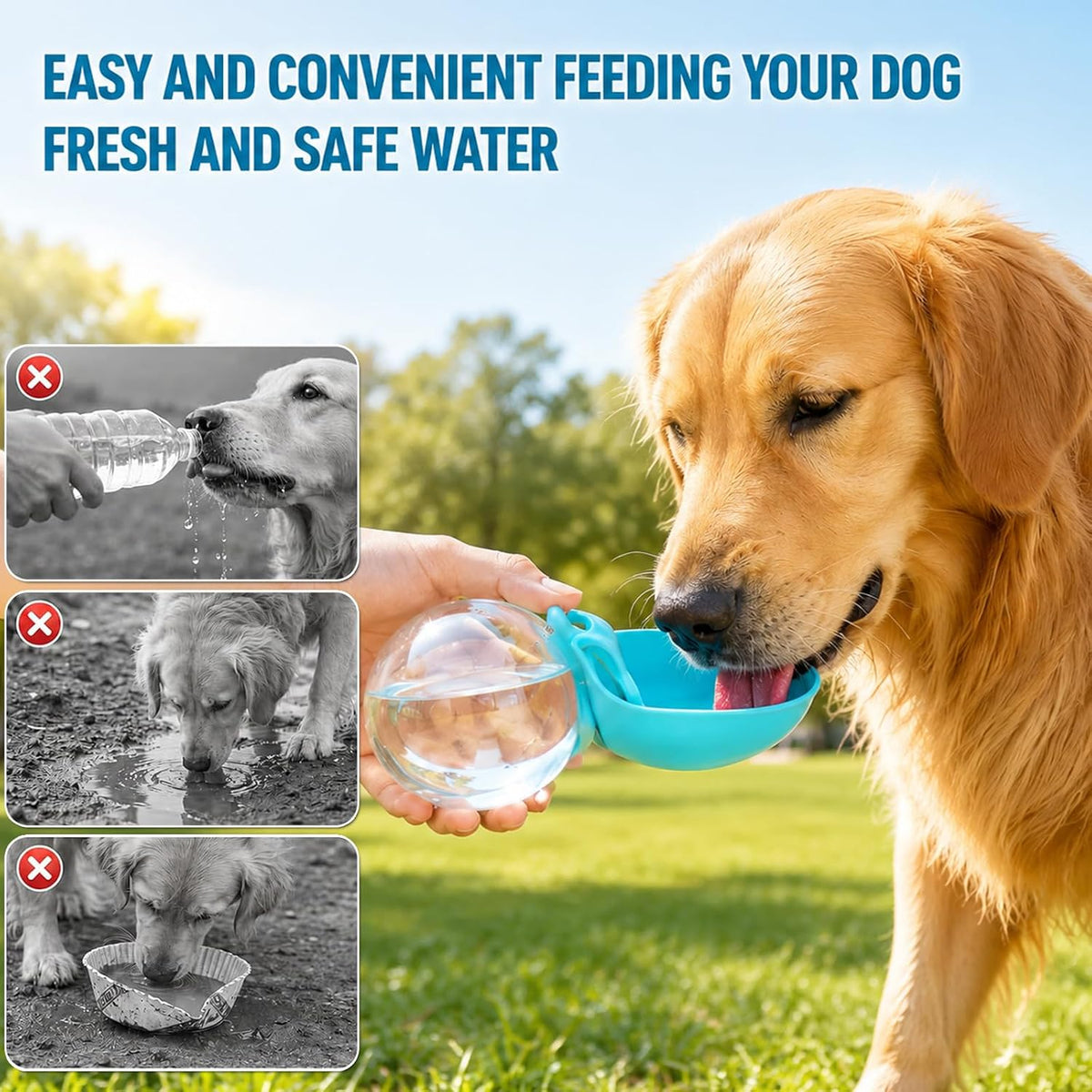 2 Pack Portable Dog Water Bottle with Collapsible Silicone Bowl