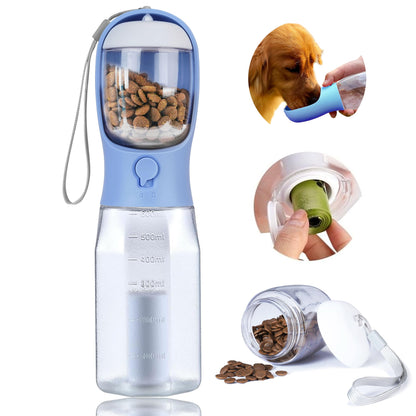 Dog Water Bottle with Food Container, Portable Pet Dog Water Dispenser for Outdoor Walking,Hiking,Travel,Puppy Essentials,Puppy Supplies,Replaceable Waste Bags