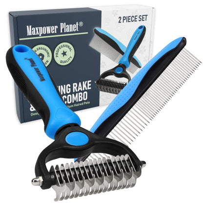 Maxpower Planet Hair Brush - Double Sided Shedding, Dematting Undercoat Rake for Dogs and Cats, Extra Wide Dog Grooming Brush, Reduce Shedding by 95%, Black