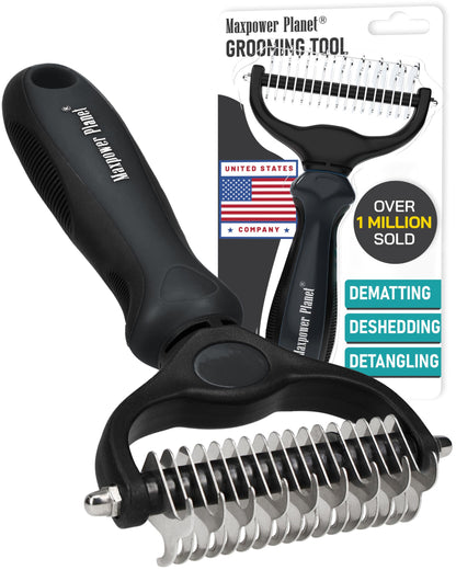 Maxpower Planet Pet Grooming Brush - Double-Sided Undercoat Rake for Dogs and Cats, Extra Wide, Reduces Shedding by 95%, White