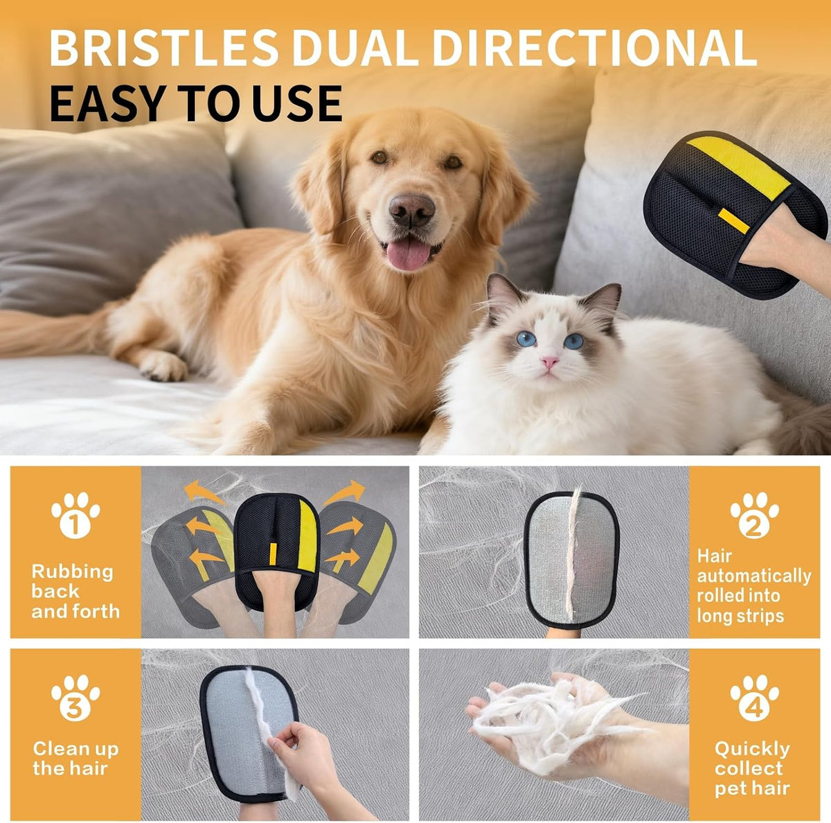 2 Pcs Pet Hair Removal Glove, Reusable Pet Hair Gloves