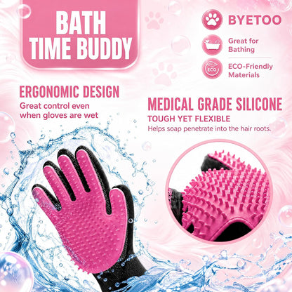 BYETOO Pet Dog Cat Grooming Glove with 261Tips,Gentle Deshedding Brush Glove,Efficient Pet Hair Remover Mitt,Massage Tool with Enhanced Five Finger Design,for Dog,Cat,Rabbit,Horse with Long/Short Fur