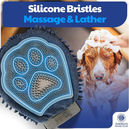 AKC 2-in-1 Dog Grooming Glove & Quick-Dry Towel, Silicone Bristles